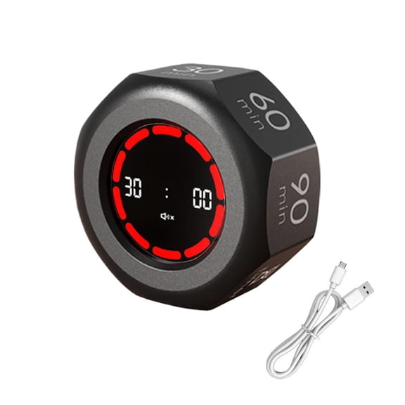 Rechargeable Timer - 8-Angle Auto-Rotating Cube Timer, Digital Countdown/Countup with Vibrate/Sound Modes, Custom Timing for Work, Study, Classroom, Kitchen Cooking
