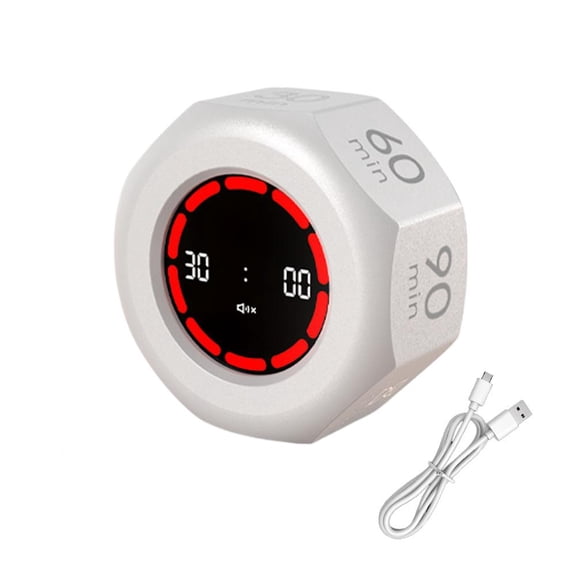 Rechargeable Timer - 8-Angle Auto-Rotating Cube Timer, Digital Countdown/Countup with Vibrate/Sound Modes, Custom Timing for Work, Study, Classroom, Kitchen Cooking