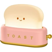 Rechargeable Toast Lamp - Cute LED Night Light for Kids Teens, Kawaii Desk Decor for Bedroom, Bedside, Living Room, Gift for Girls (Toaster Shape, Warm White Light, USB Powered, Aesthetic Room Decor)