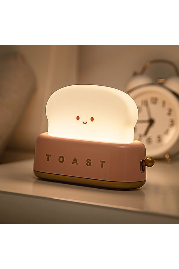 Rechargeable Toaster Night Light with 15-Min Timer, Cute Smile Face Bread Table Lamp with Adjustable Brightness