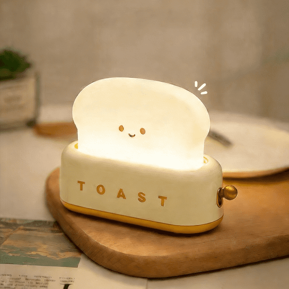 Rechargeable Toaster Night Light with Smile Face - Cute Desk Lamp for Bedroom, Desk & Kitchen Decor, Dimmable LED, Ideal Gift