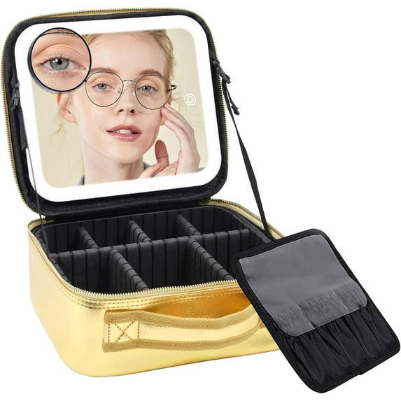 Rechargeable Travel Makeup Bag with Mirror of LED Lighted,Waterproof Portable Professional Cosmetic Artist Organizer,Makeup Accessories & Tools Case,Ideal Gifts for Women, Girls