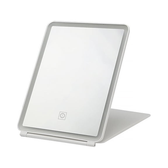 Rechargeable Travel Makeup Vanity Mirror, Portable Lighted Makeup Beauty Mirror, 3 Color Lighting Modes, Dimmable Touch Screen, Tabletop LED Folding Cosmetic Mirror with Lights (White)