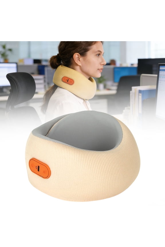 Rechargeable Travel Pillow With Heat And Vibration Massage Adjustable Support For Neck Head And Chin Home Car And Airplane Use