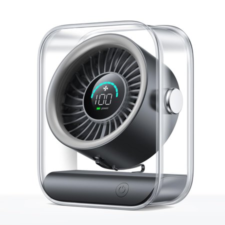 Rechargeable USB Desk Fan, Quiet Table Fan with Turbo Airflow, 100 Speeds, Digital Display, 90° Rotating, Small Battery Desktop Fans for Bedroom Home Office Travel