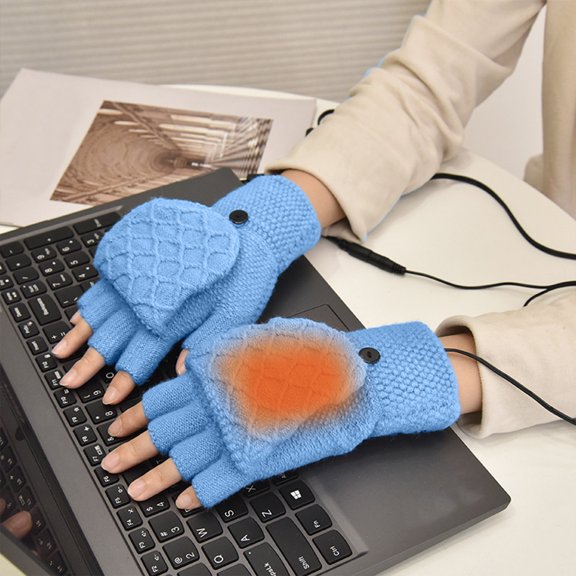 Rechargeable USB Heated Gloves - Removable & Washable Hand Warmers with Adjustable Temperature Settings, Quick Heat for Outdoor & Indoor Use - Ideal for Computer Work, Hiking, Camping Blue
