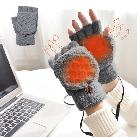 Rechargeable USB Heated Gloves - Removable & Washable Hand Warmers with Adjustable Temperature Settings, Quick Heat for Outdoor & Indoor Use - Ideal for Computer Work, Hiking, Camping Gray