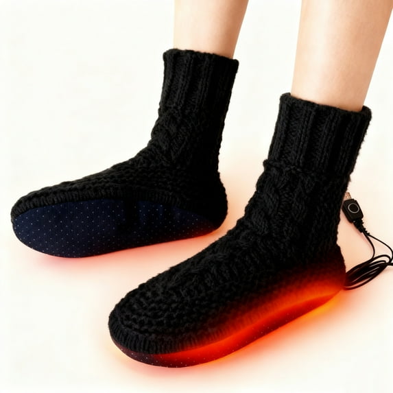 Rechargeable USB Heated Socks and Slippers, Indoor Foot Warmers with Heating Pad, Thermal Knitted Socks for Men and Women, Winter Comfort for Home, Office, and Camping