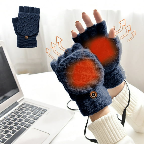 Rechargeable USB Heating Gloves - Removable & Washable Hand Warmers with Adjustable Temperature Settings, Quick Heat for Outdoor & Indoor Use - Ideal for Hiking, Camping,Computer Work Dark Blue