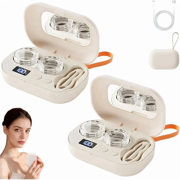 Rechargeable Ultrasonic Contact Lens Cleaner, Contact Lens Applicator Tool, Gentle Cleaning & 99% Brightness, Portable Soft Contact Lens Care Tools Home Travel (2pcs, 3.7x3.2in)