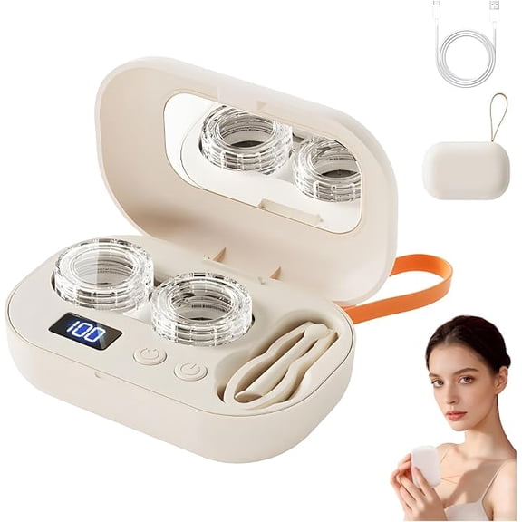 Rechargeable Ultrasonic Contact Lens Cleaner, Contact Lens Applicator Tool, Gentle Cleaning & 99% Brightness, Portable Soft Contact Lens Care Tools Home Travel (1pcs, 3.7x3.2in)