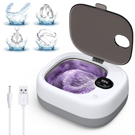 Ultrasonic Retainer Cleaner Machine, 48kHz High-Frequency , UV Cleaner , 2-in-1 Professional Portable Cleaner for Mouth Guards, Aligners, Jewelry, Home & Travel Use