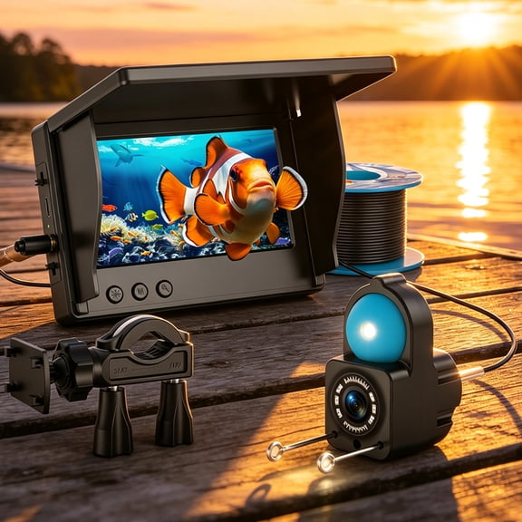 Rechargeable Underwater Fishing Camera, 4.3 inch 1080P IPS Monitor Fish Finder with 15M Cable, IP68 Waterproof Underwater Camera with IR Night Vision for Ice, Lake, Sea and Boat Fishing