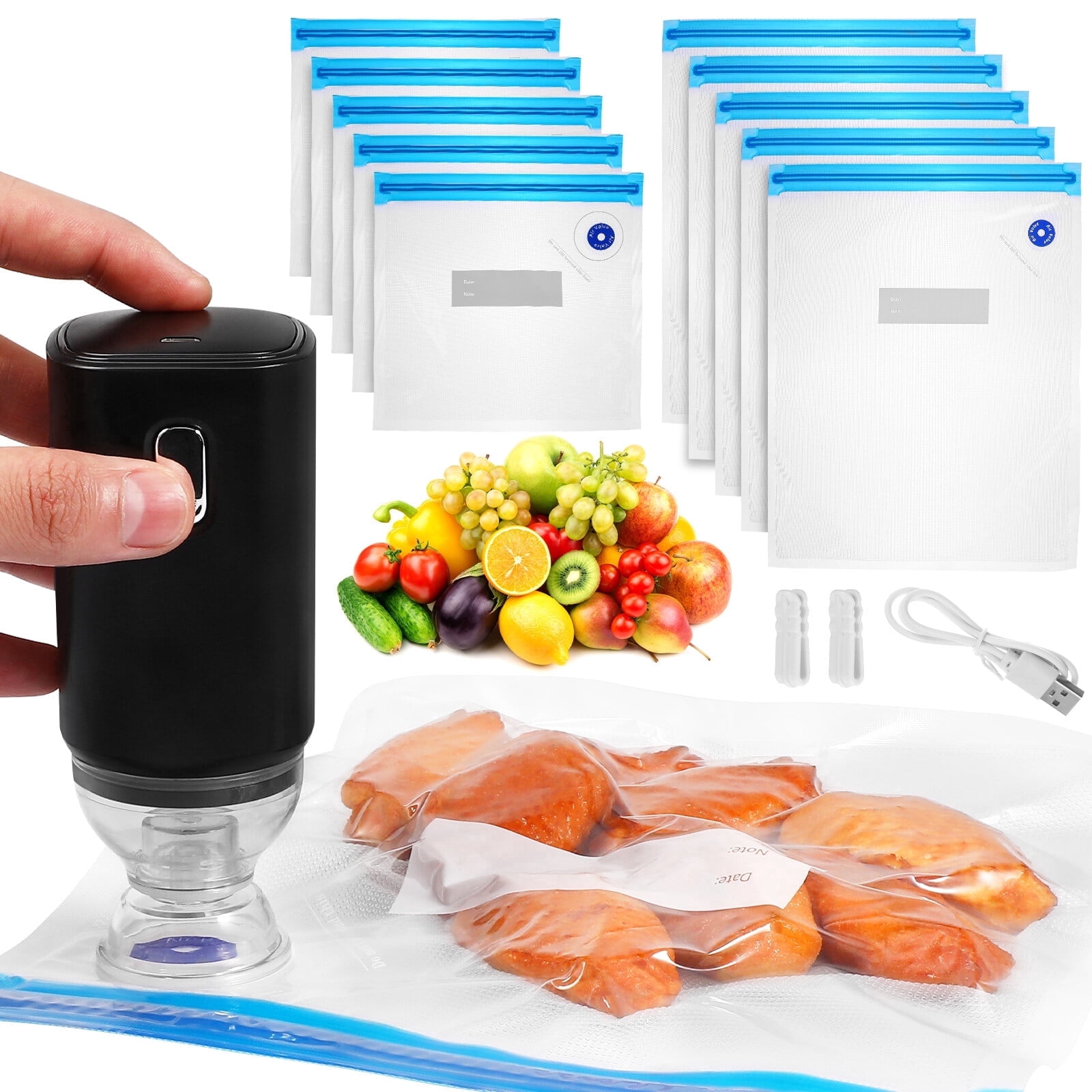 Rechargeable Vacuum Sealer Machine – Portable Handheld Food Saver with 5 Small & 5 Large Vacuum Bags – Ideal for Home Use