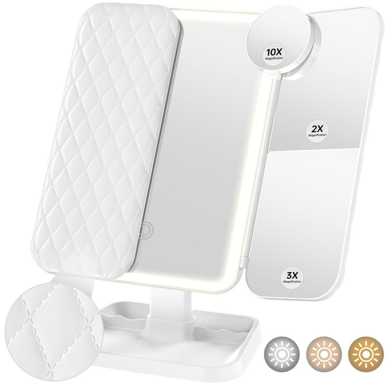 LED Vanity Mirror 72 LEDs 3 Color Light Touch Sensor 2X 3X 10X Magnifying Rechargeable Walmart