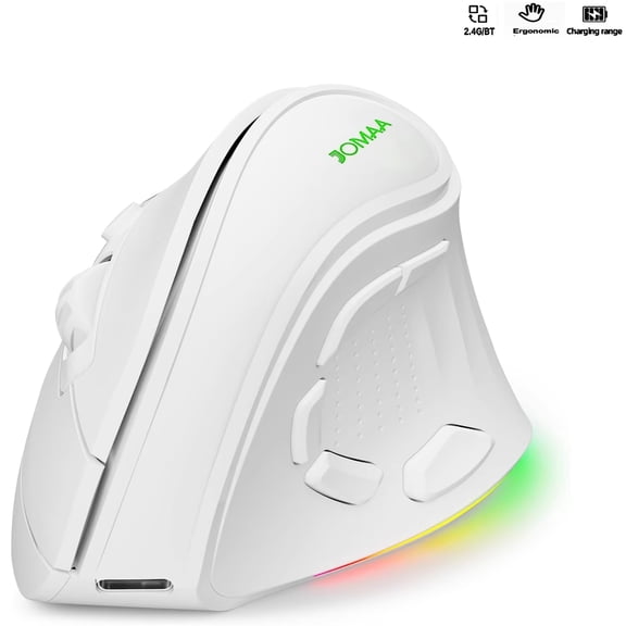 Rechargeable Vertical Mouse, 2.4G USB & Bluetooth Multi-Device Silent Click Mouse | 9 Programmable Buttons, 9 RGB Backlight, Adjustable 4000 DPI