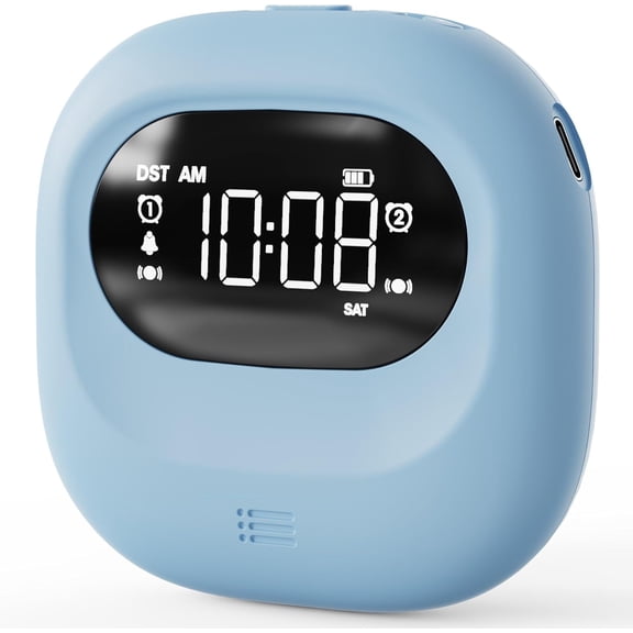 Rechargeable Vibrating Bed Shaker, 3000mAh Portable Travel Clock Under Pillow for Teens, Deaf People, Heavy Sleepers, Adults  160-Day Standby, Great for Bedroom or Dorm Use, Blue