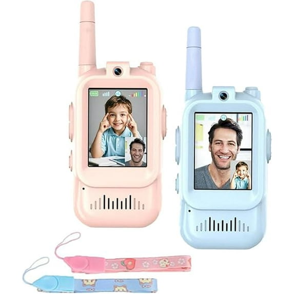 Rechargeable Video Walkie Talkies for Kids,Walkie Talkie with Screen, Rechargeable Video Intercom Walkies Talkies, Long Range 2 Way Radio with 4 Voice Effects for Indoor Outdoor,( 2pcs Pink Blue)