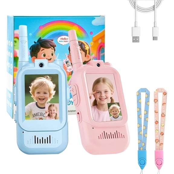 Rechargeable Video Walkie Talkies for Kids, 2 Pack Wireless Intercom Toy with Flashlight, Outdoor Adventure Birthday Gift for Age 3-12