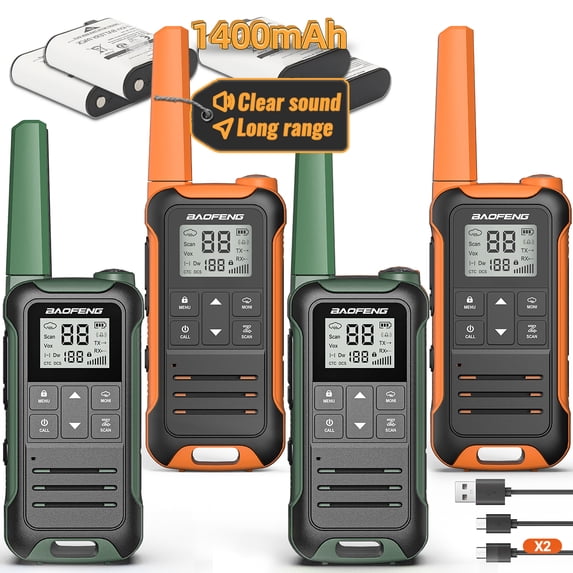 Rechargeable Walkie Talkie, 4Pack F22 FRS Two Way Radio With LED Light, 22 Channels, NOAA Weather Alerts, for Camping Family