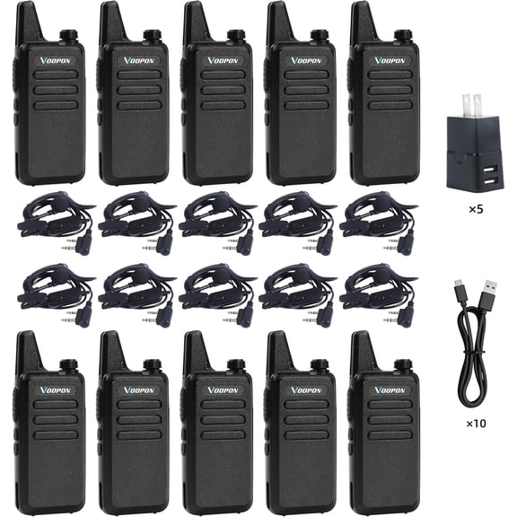 Rechargeable Walkie Talkies for Adults 22 FRS Channels with Earpieces Long Range VOX Mini Transceivers Two Way Radios for Business Company USB Charger for Camping Hiking Church Shop (10Pack)