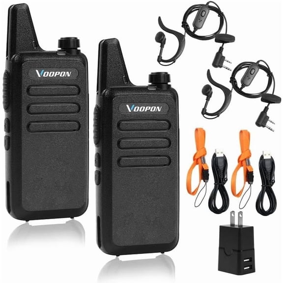 Rechargeable Walkie Talkies for Adults 22 FRS Channels Two-Way Radios with Earpieces Long Range VOX Mini Transceivers for Business Company USB Charger for Camping Hiking Church Shop (2 Pack)