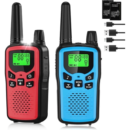 Rechargeable Walkie Talkies Long Range for Adults, Walky Talky VOX with 22 FRS Channels, 99 Privacy Codes Two Way Radio,1200mAh Li-ion Battery, for Camping Hiking Emergency (2 Pack Colorful)