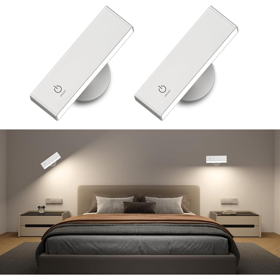 Rechargeable Wall Lights 2 Pack, Dimmable Wall Mounted Lamp with Magnetic 360 Rotation & Touch Control, Battery Operated Cordless Wall Sconce for Bedroom Bedside Reading