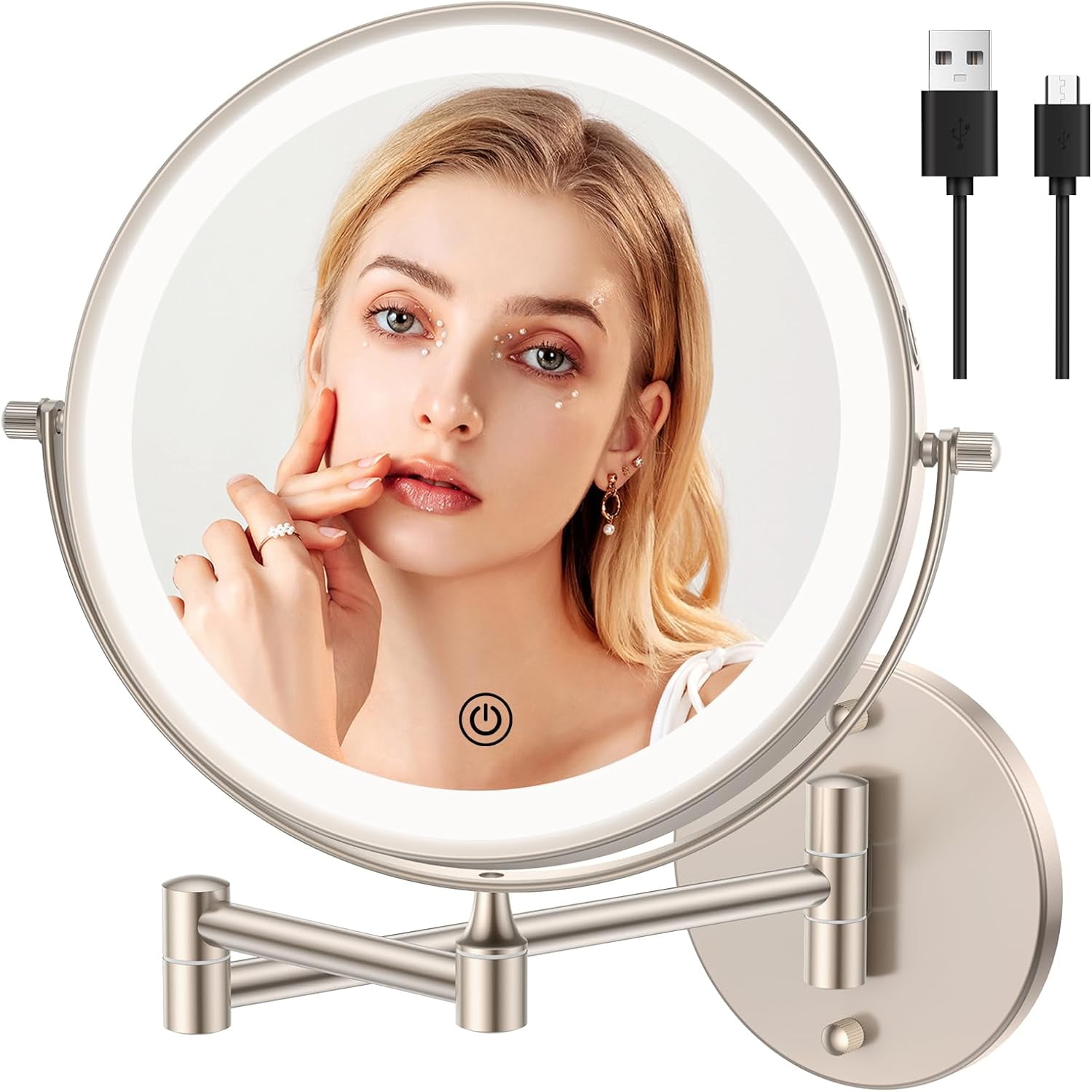 Rechargeable Wall Mounted Lighted Makeup Vanity Mirror 8 Inch Double ...