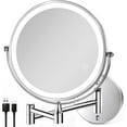 thumbnail image 1 of Rechargeable Wall Mounted Makeup Mirror, 8 Inch Double Side LED Vanity Mirror 1X/10X Magnifying Mirror with Light, 3 Color Lights 360°Swivel Extendable Bathroom Mirror with Touch Screen Dimmable, 1 of 8