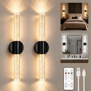 Rechargeable Wall Sconces, 2 Pack Wireless LED Lights, Black, Cordless Battery Operated, Dimmable with Remote and Touch Control for Hallway Dining Room