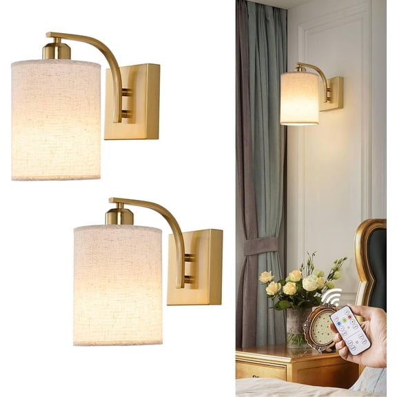 Rechargeable Wall Sconces Set of 2 with Remote,   Operated Dimmable LED Wall Lights, Cordless Wall Lighting Lamp Fixture for Bedroom Living Room