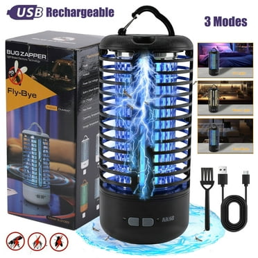 Rechargeable Waterproof 3000V Detachable Electric Mosquito Killer Bug Zapper Electronic Insect Fly Trap 3 Modes with Light Sensing for Outdoor and Indoor Black