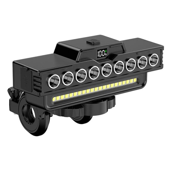 Rechargeable Waterproof Bicycle Headlight with Horn, 9 LEDs and 7 Modes, IPX5 Waterproof Long Battery Life with Power Display for Efficient Night Riding Cycling Safety