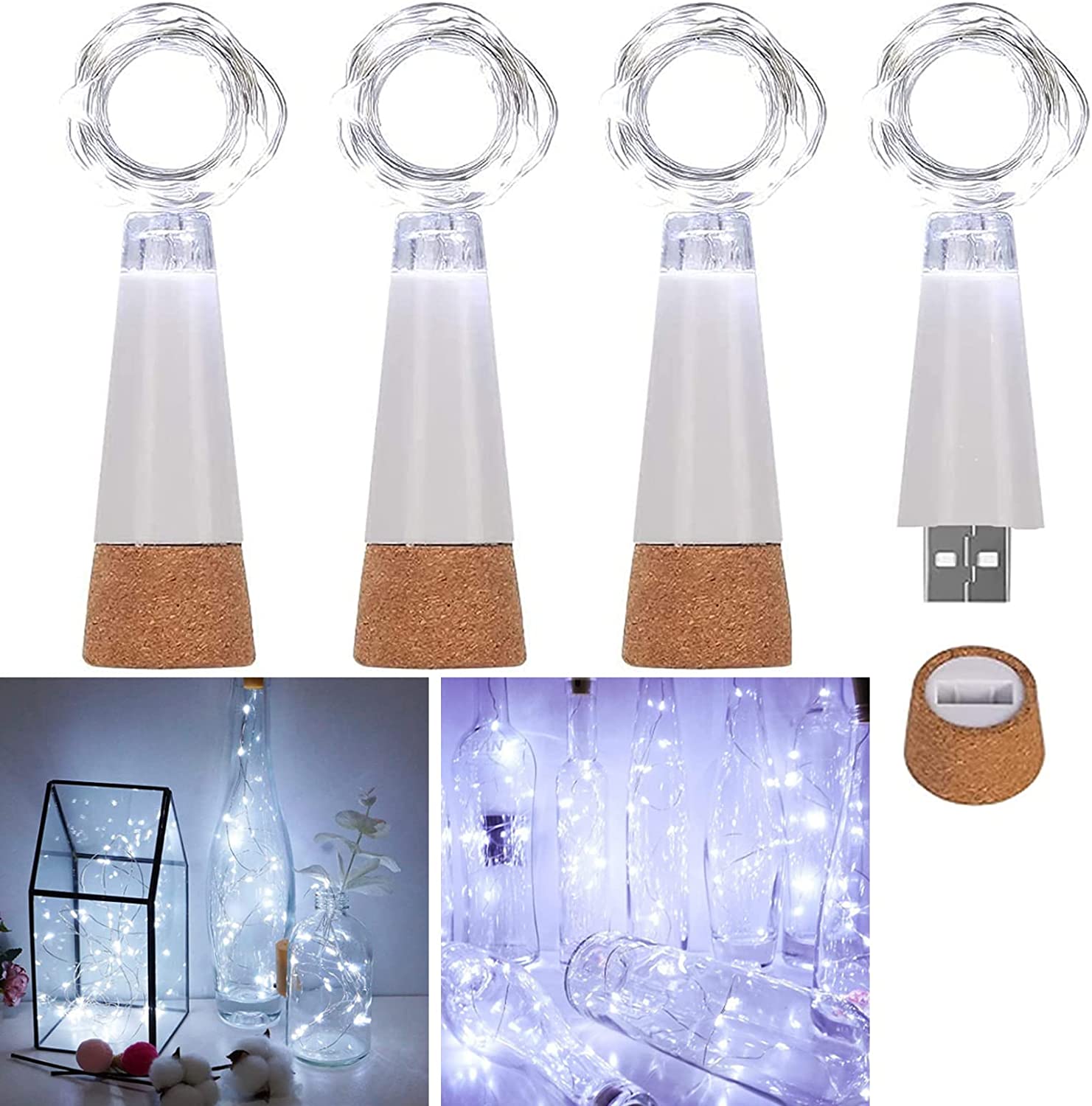Rechargeable Wine Bottle Cork Lights, USB Powered Fairy String Lights