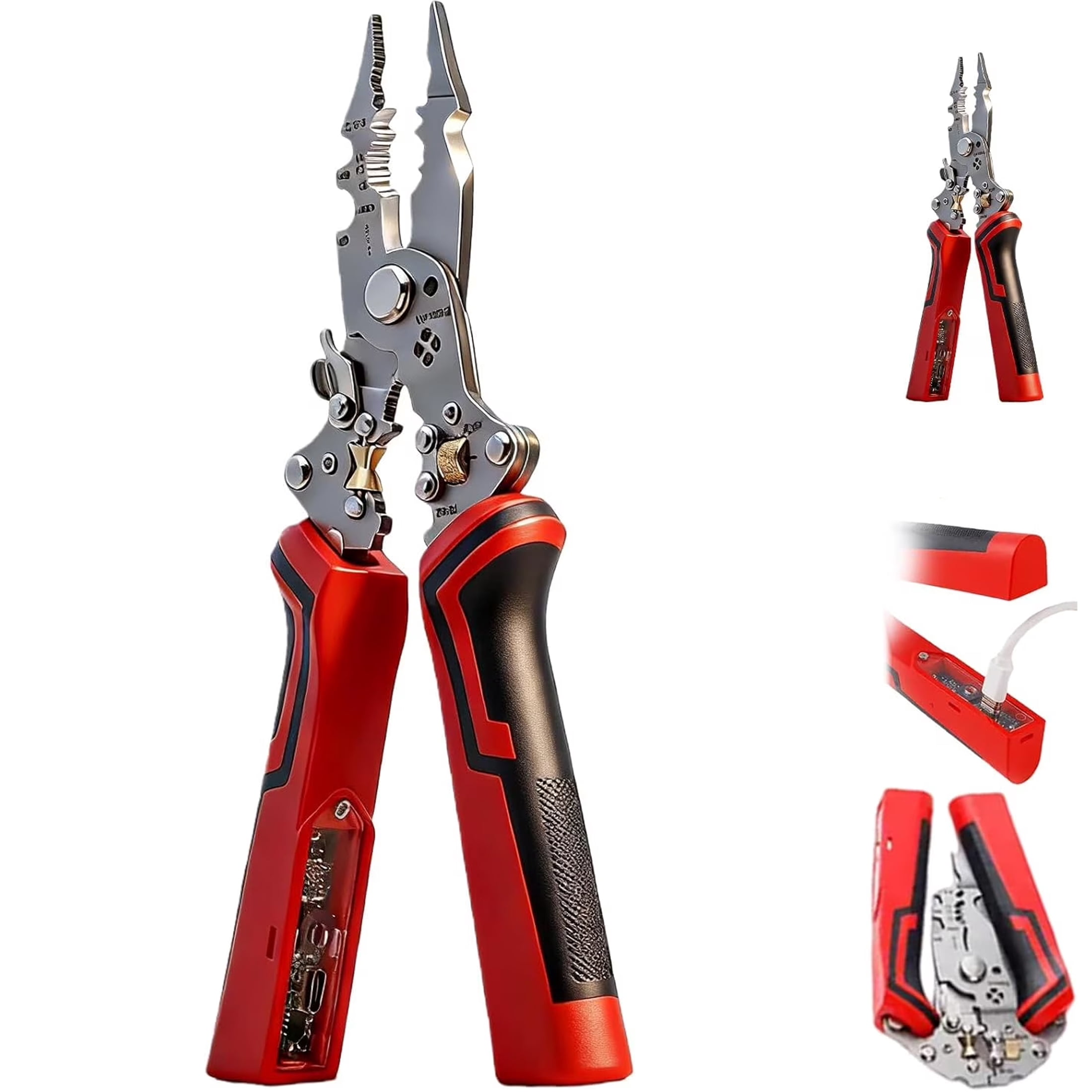 Rechargeable Wire Strippers ，Wire Stripping Tool with Voltage Tester, Twister, Crimper, Splitting, Wire Stripper Tool for  Electrician Work (1set)