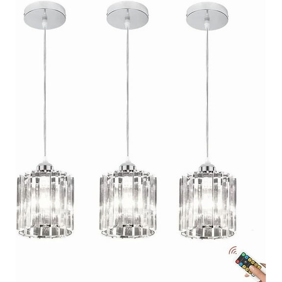 Rechargeable Wireless Battery Operated Pendant Light with Bulb & Remote,Battery Powered Pendant Lamp Cordless Crystal Glass Chandelier Ceiling Hanging Lighting for Kitchen Island Dining Table Bedroom