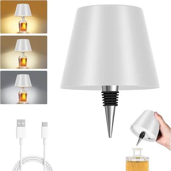 Rechargeable Wireless Bottle Lamp - 3 Color Stepless Dimmable, Metallic Black Lampshade, 5H Bright Light or 48H Soft Glow,Ideal for Home Décor, Parties, Bar
