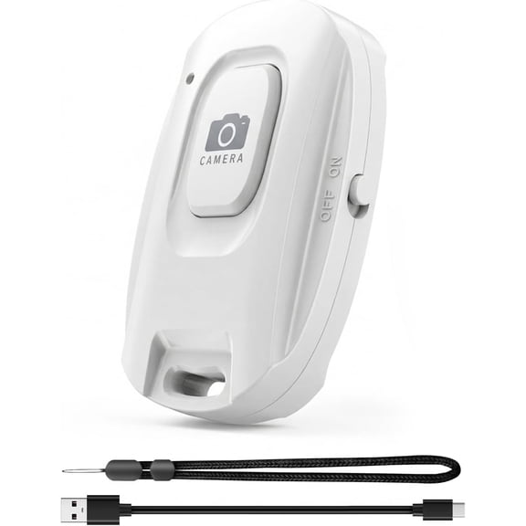 Rechargeable Wireless Camera Remote Shutter for iPhone and Android Smartphones, Bluetooth Phone Remote Control,Selfie Button for Photos and Videos Charging Cable Included-White