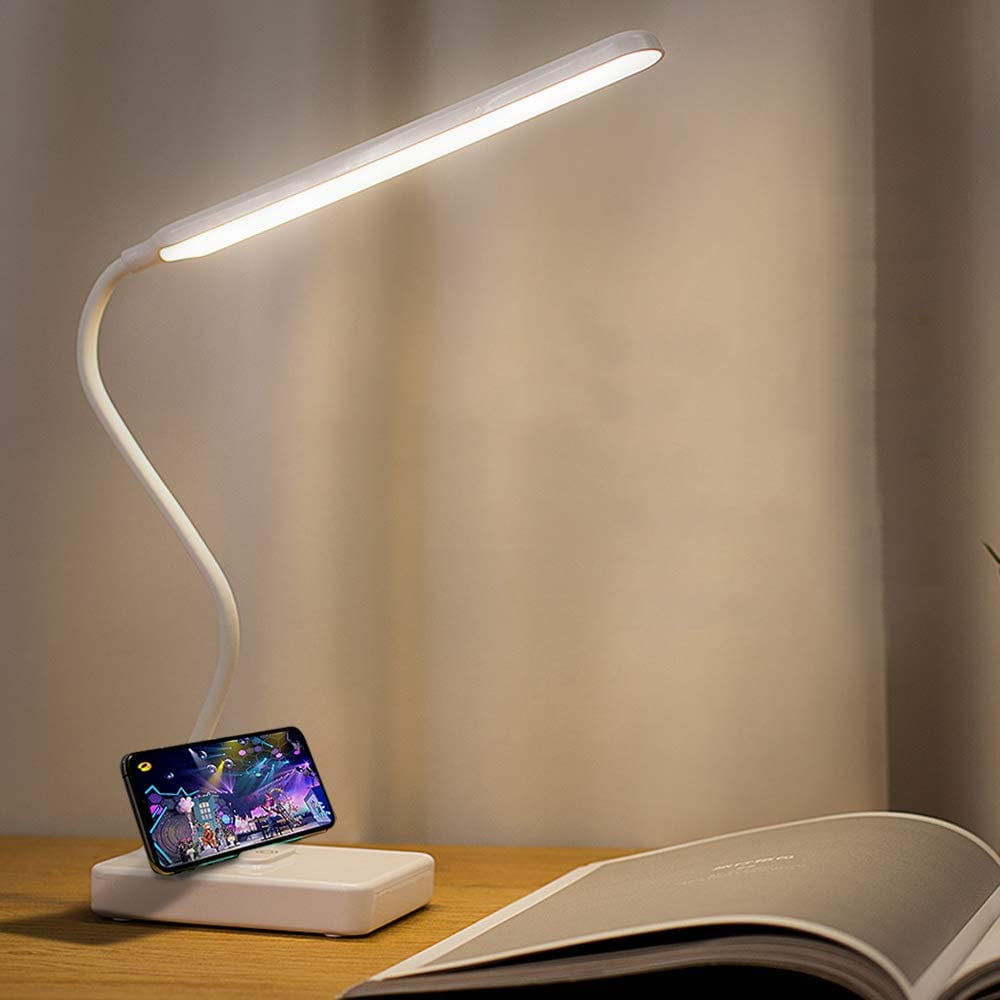 Wireless LED Desk Lamp USB Rechargeable 2000mAh Battery Operated Touch Switch 3 LED Colors 6 Brightness Dimmable Portable Table Lamp for Reading Study Office Dorm
