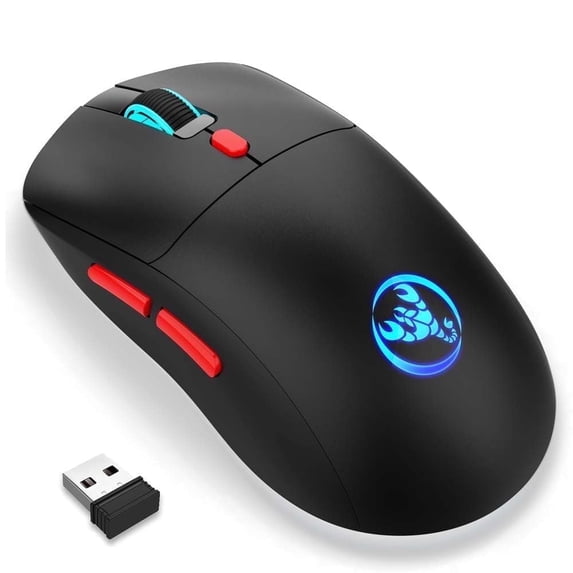 Rechargeable Wireless Gaming Mouse 2.4G Computer Mouse with Adjustable DPI, Colorful Light, Side Buttons, Ergonomic Optical Mice for PC, Laptop,Gamer PS4 Xbox One Xbox 360,Black