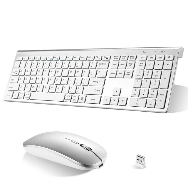 Rechargeable Wireless Keyboard Mouse, UrbanX Slim Thin Low Profile Keyboard and Mouse Combo with Numeric Keypad Silent Keys for Acer Chromebook 14" Laptop - White
