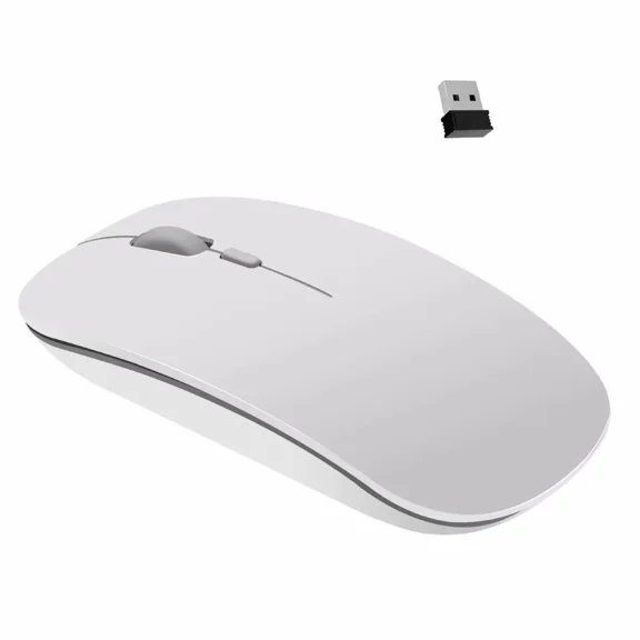 Rechargeable Wireless Mouse, 2.4G Slim Mute Silent Click Noiseless Optical Mouse with USB Receiver (Stored at Bottom of The Mouse)