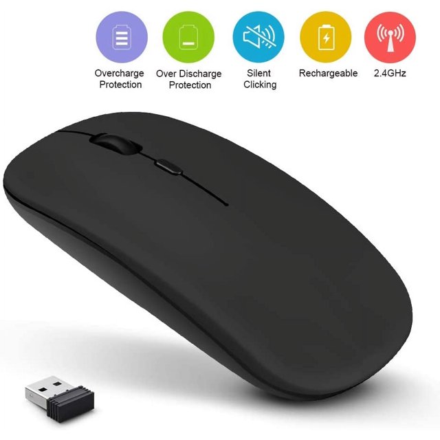 Rechargeable Wireless Mouse, 2.4GHz Slim Silent Click Wireless Optical