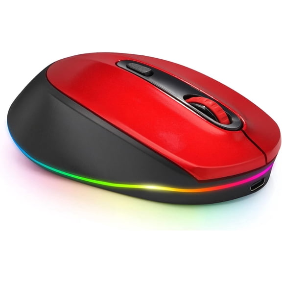 Rechargeable Wireless Mouse -Light Up Mouse for Laptop, Small Cordless Mice with Quiet Click & LED Lights for Kids' Chromebook, Windows, Mac PC Computer - Black