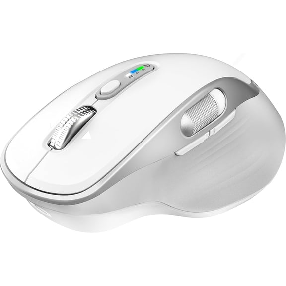 Rechargeable Wireless Mouse with Side Scroll Bluetooth Computer Mouse for Laptop Multi Device Programmable Mouse, Smart Flying Scrolling for PC, Desktop,Tablet-White