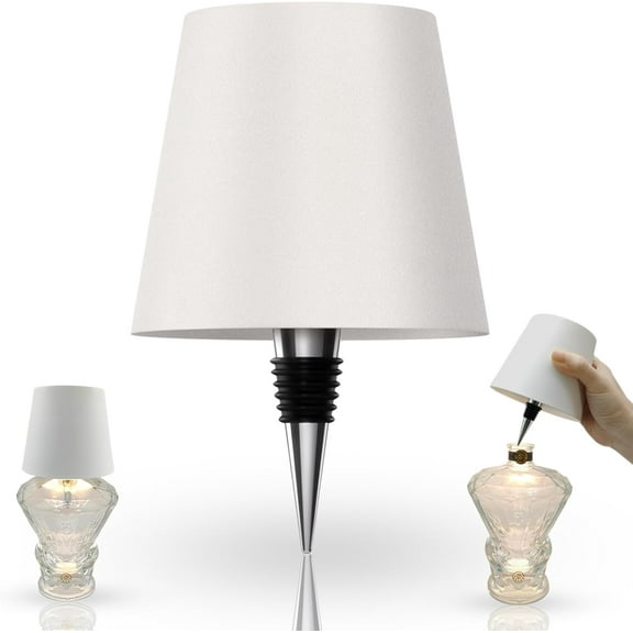 Rechargeable Wireless Wine Bottle Lights, Wireless Bottle Lamp Shade with 3 Color Temperature, Dimming LED Bottle Lights for Liquor Bottles, Desk Lamp for Bedroom Restaurant Bar - White