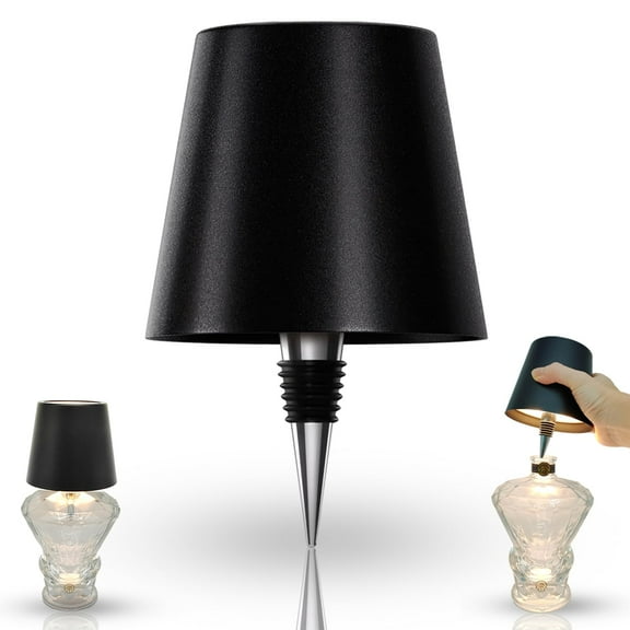 Rechargeable Wireless Wine Bottle Lights, Wireless Bottle Lamp Shade with 3 Color Temperature, Dimming LED Bottle Lights for Liquor Bottles, Desk Lamp for Bedroom Restaurant Bar - Black
