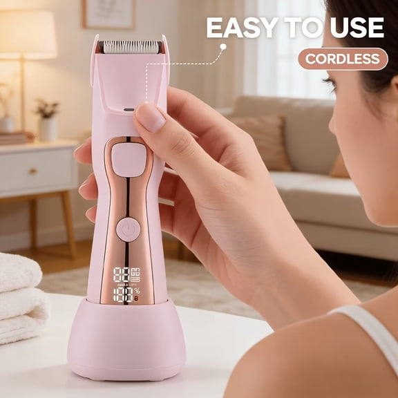 Rechargeable Women's Bikini Trimmer - Electric Epilator with LED Light, IPX7 Waterproof, Dual Charging Dock for Precise Hair Removal