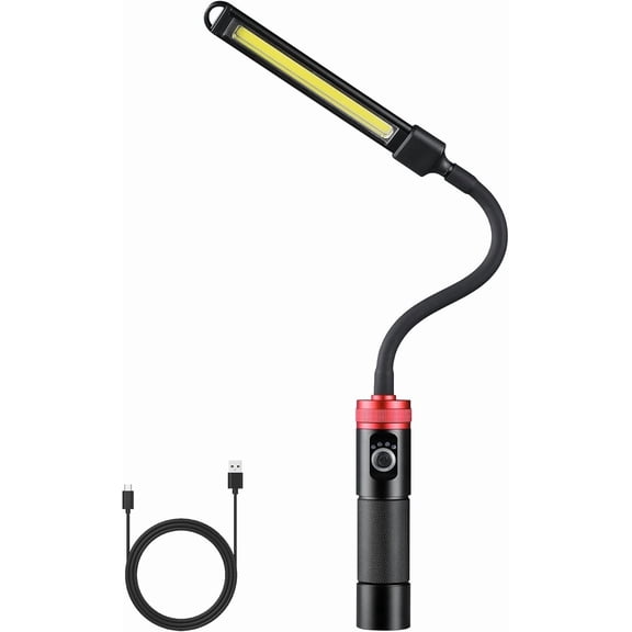 Rechargeable Work Light, 5000mAh Flexible Gooseneck LED Work Light with Magnetic Base, 800LM Portable Mechanic Light for Auto Repair, Workbench, Grill, Inspection, Black